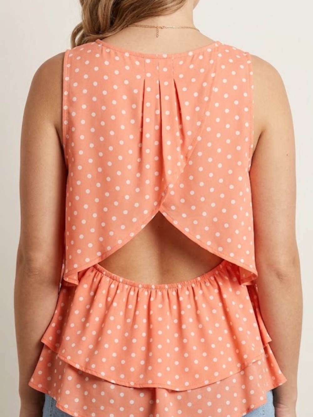 Macy's Coral Polka Dot Open-Back Ruffle Tank